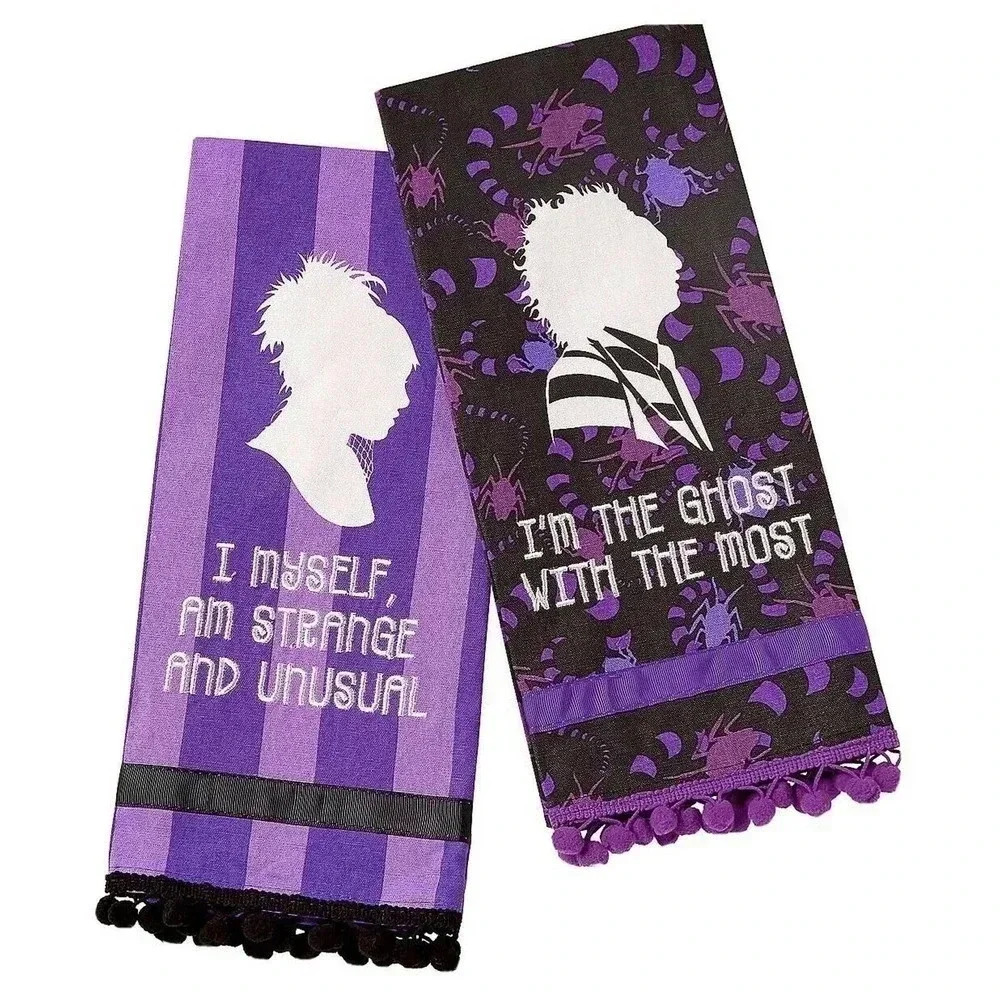 Lydia and Beetlejuice Quote Dishtowels Kitchen Towels Halloween